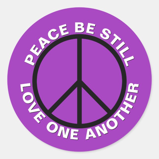Pegatina Redonda La Paz Sea Amar Uno Al Otro Púrpura Brillante (Anverso)