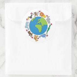 Pegatina Redonda La paz y el amor adoran a los Personalizados anima