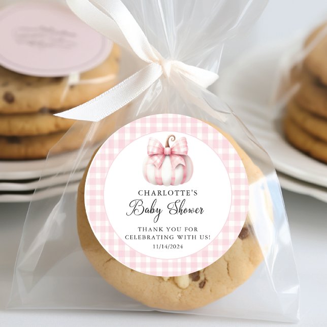 Pegatina Redonda La pequeña calabaza rosada de Gingham (Subido por el creador)