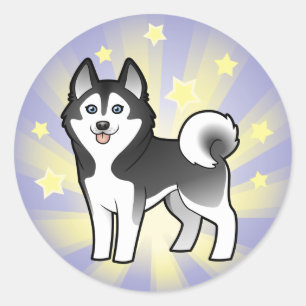 Pegatina Redonda La pequeña estrella Siberian Husky / Alaskan Malam