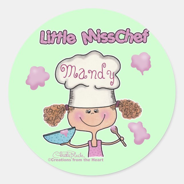 Pegatina Redonda La pequeña señorita Chef Personalizada (Anverso)