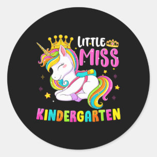 Pegatina Redonda La Pequeña Señorita Kindergarten De Vuelta A La Es