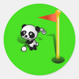 Pegatina Redonda La personalizado Baby Panda lleva el golf en Green