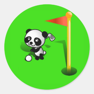 Pegatina Redonda La personalizado Baby Panda lleva el golf en Green