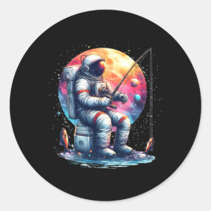 Pegatina Redonda La Pesca De Astronautas En Niños Del Espacio Chica