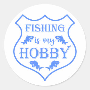 Pegatina Redonda La pesca es mi cita escudo de hobby en el escudo