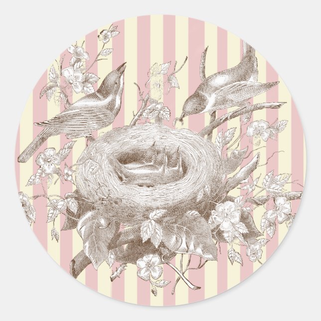 Pegatina Redonda La Petite Famille sobre fondo rosa y crema (Anverso)