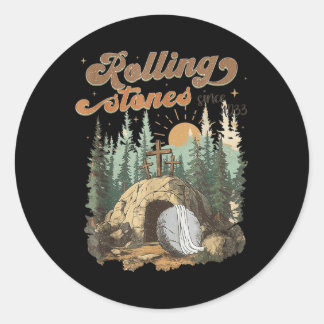 Pegatina Redonda La Piedra Se Deslizó Y Está Vivo Como Retro Cristo