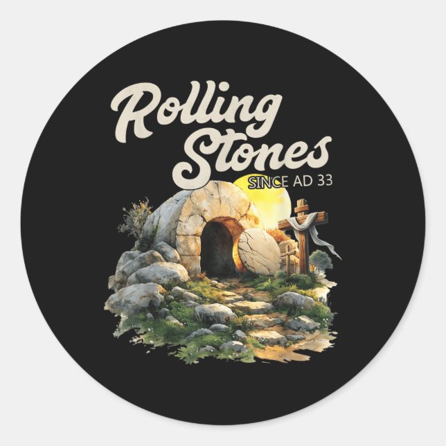 Pegatina Redonda La Piedra Se Deslizó Y Está Vivo Como Retro Cristo (Anverso)