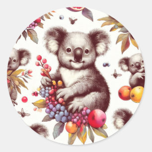 Pegatina Redonda La pintura de Koala, de estilo vintage, sin inconv