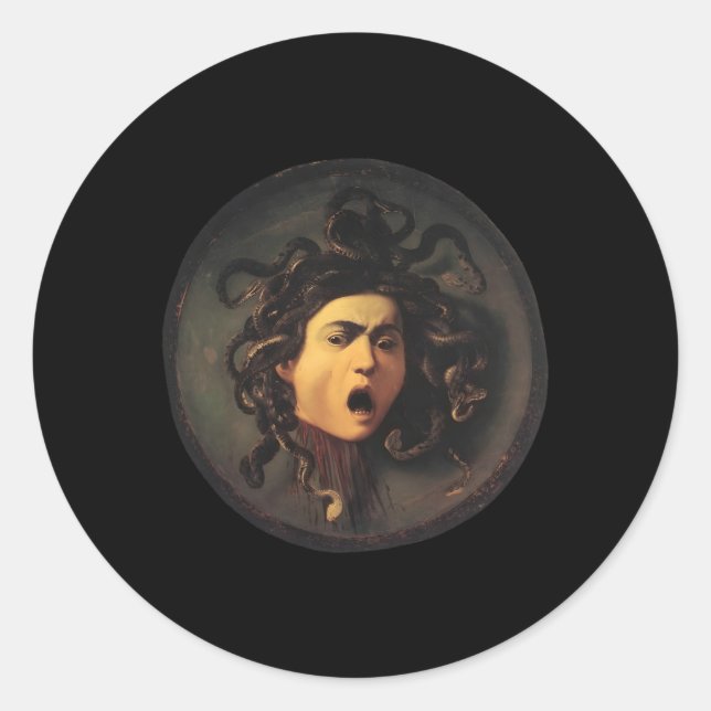 Pegatina Redonda La Pintura Renacentista De Medusa De Caravaggio (Anverso)