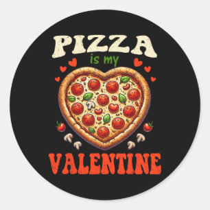 Pegatina Redonda La pizza es mi día de San Valentín divertido coraz