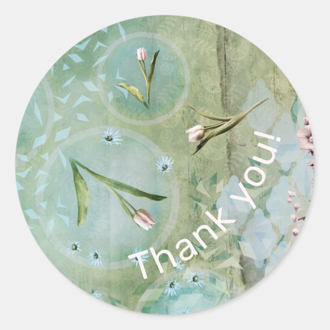 Pegatina Redonda La primavera viene con el clásico Roun personaliza (Anverso)