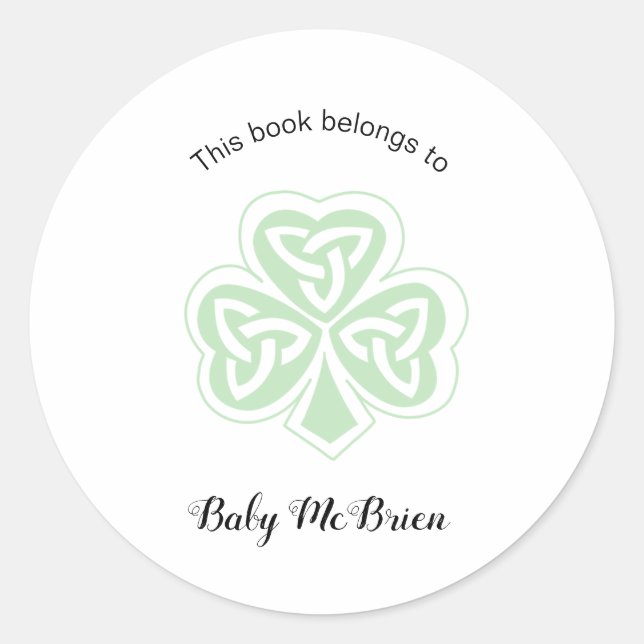 Pegatina Redonda La primera biblioteca del bebé Shamrock de Irlanda (Anverso)