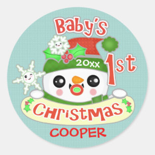 Pegatina Redonda La primera Navidad de un bebé Personalizado lindo