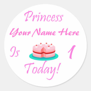 Pegatina Redonda La princesa (su nombre) es 1 hoy