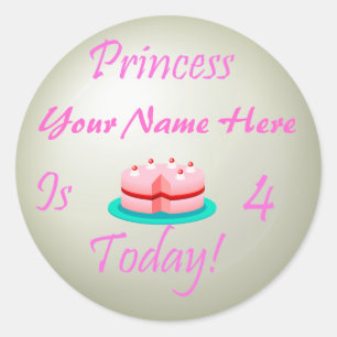 Pegatina Redonda La princesa (su nombre) es 4 hoy