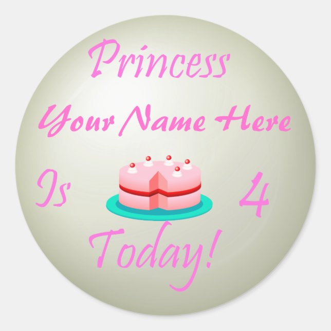 Pegatina Redonda La princesa (su nombre) es 4 hoy (Anverso)