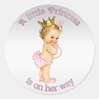Pegatina Redonda La princesa vintage Pearls Baby Shower