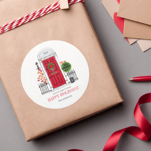 Pegatina Redonda La puerta de Navidad del Día Festivo Rojo