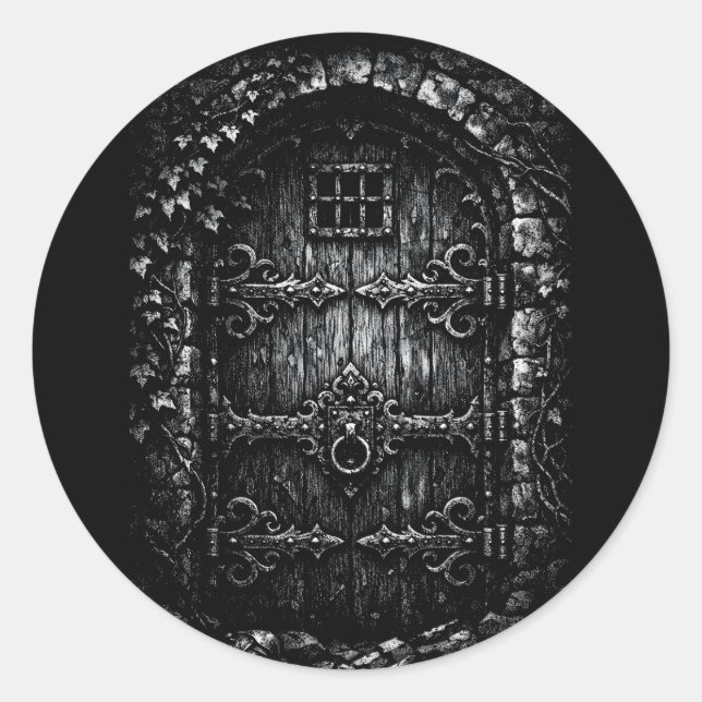 Pegatina Redonda La puerta del mago — por BurnsInHell (Anverso)