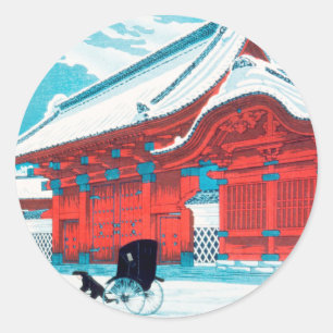 Pegatina Redonda La Puerta Roja del Hongo en Nieve por Hiroaki Taka