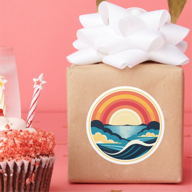 Pegatina Redonda La puesta de sol sobre el agua en el arte zen (Fiesta)