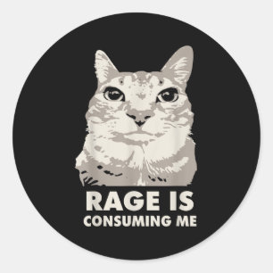Pegatina Redonda La rabia me está consumiendo un gato furioso meme