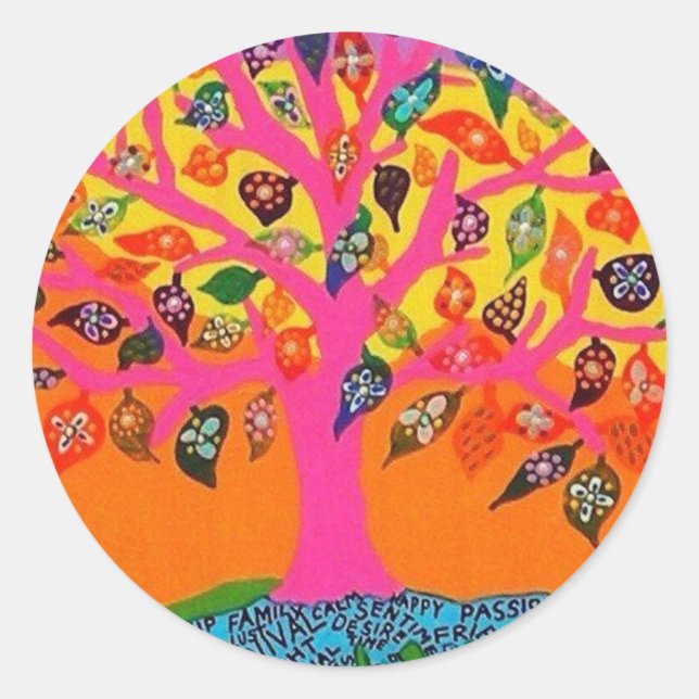 Pegatina Redonda La Raíz Del Conocimiento - Árbol De La Vida (Anverso)