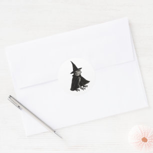 Pegatina Redonda La rana bruja – Diseño de Halloween con pincel de
