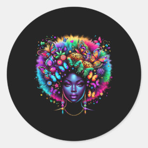 Pegatina Redonda La reina negra africana Melanin en el decimosegund