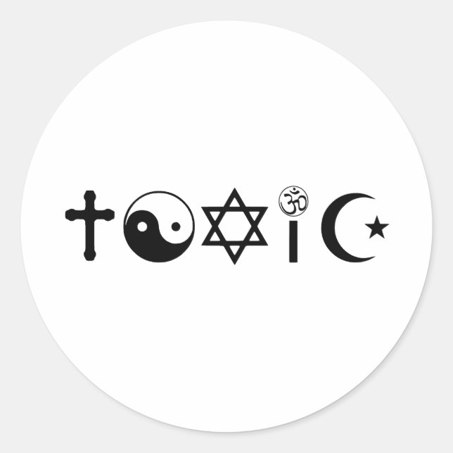 Pegatina Redonda La religión es librepensador tóxico (Anverso)