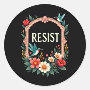 Pegatina Redonda La resistencia floral a Trump es gracioso contra l