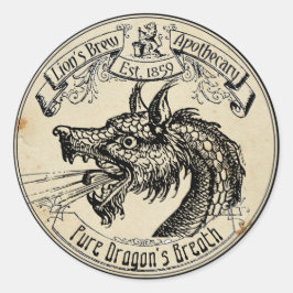 Pegatina Redonda La respiración del dragón apotecario vintage de Ha