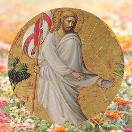 Pegatina Redonda La Resurrección Cristiana Dorada Jesús La Pascua