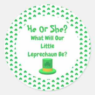 Pegatina Redonda La revelación del género de Little Leprechaun
