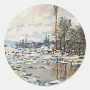 Pegatina Redonda La rotura del hielo por Claude Monet