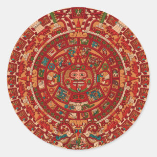 Pegatina Redonda La rueda (azteca) maya/del calendario