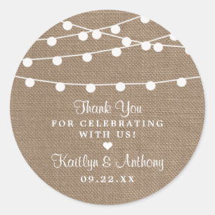 Pegatina Redonda La Rustic Burlap String ilumina la colección Boda