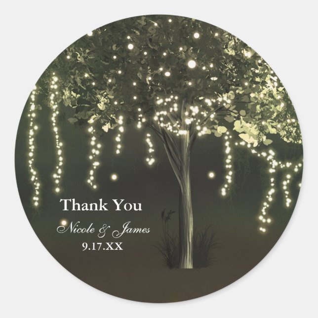Pegatina Redonda La Rustic Mossy iluminó a los Pegatinas de la boda (Anverso)