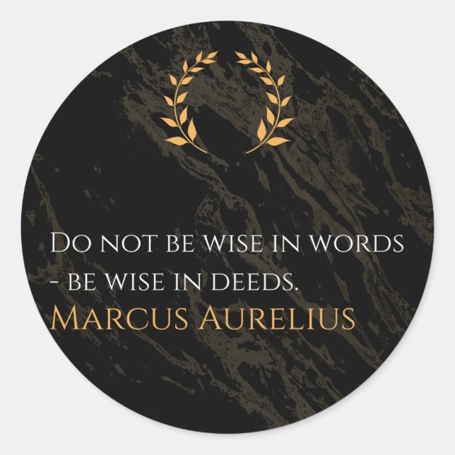 Pegatina Redonda La sabiduría de Marco Aurelio: las acciones hablan (Anverso)