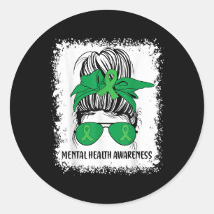 Pegatina Redonda La salud mental de Messy Bun S La Cinta Verde De C