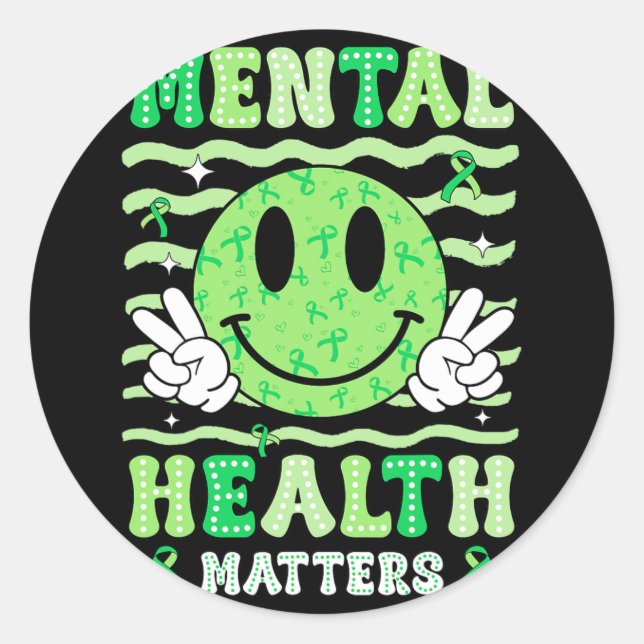 Pegatina Redonda La salud mental importa la conciencia sonreír a lo (Anverso)