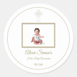 Pegatina Redonda La Santa Comunión, el oro y el blanco