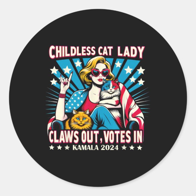 Pegatina Redonda La Señora del Gato Infantil Cuelga (Anverso)