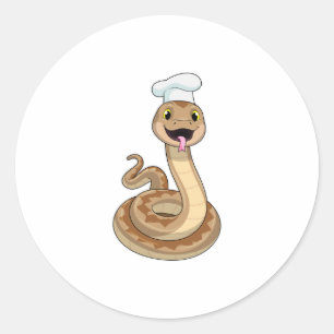 Pegatina Redonda La serpiente como cocinar con el gorra del chef