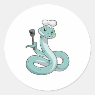 Pegatina Redonda La serpiente como cocinar con el gorra del chef