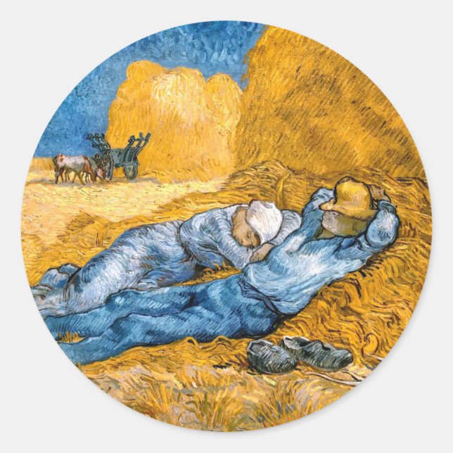 Pegatina Redonda La Siesta (1890) arte paisajístico Vincent Van Gog (Anverso)