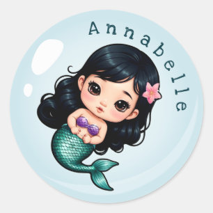 Pegatina Redonda La sirena asiática en una burbuja personaliza