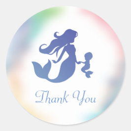 Pegatina Redonda La sirena Baby Shower bajo el mar
